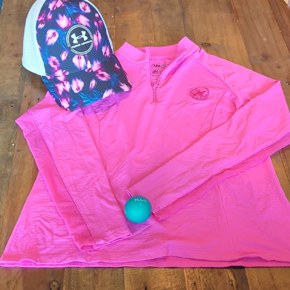 IBKÜL Girls Quarter Zip Long Sleeve Golf Shirt - Hot Pink- Embroidered
